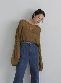 ハイウエストダメージセンターラインデニム