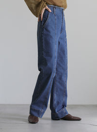 ハイウエストダメージセンターラインデニム