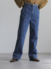 ハイウエストダメージセンターラインデニム