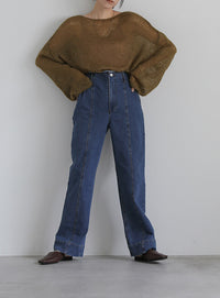 ハイウエストダメージセンターラインデニム