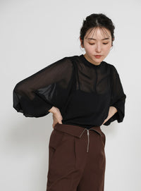 2way楊柳ボリュームスリーブブラウス