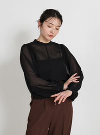 2way楊柳ボリュームスリーブブラウス