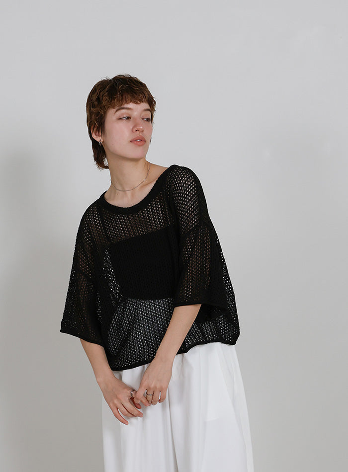 リネンタッチメッシュニットトップス – SELECT MOCA