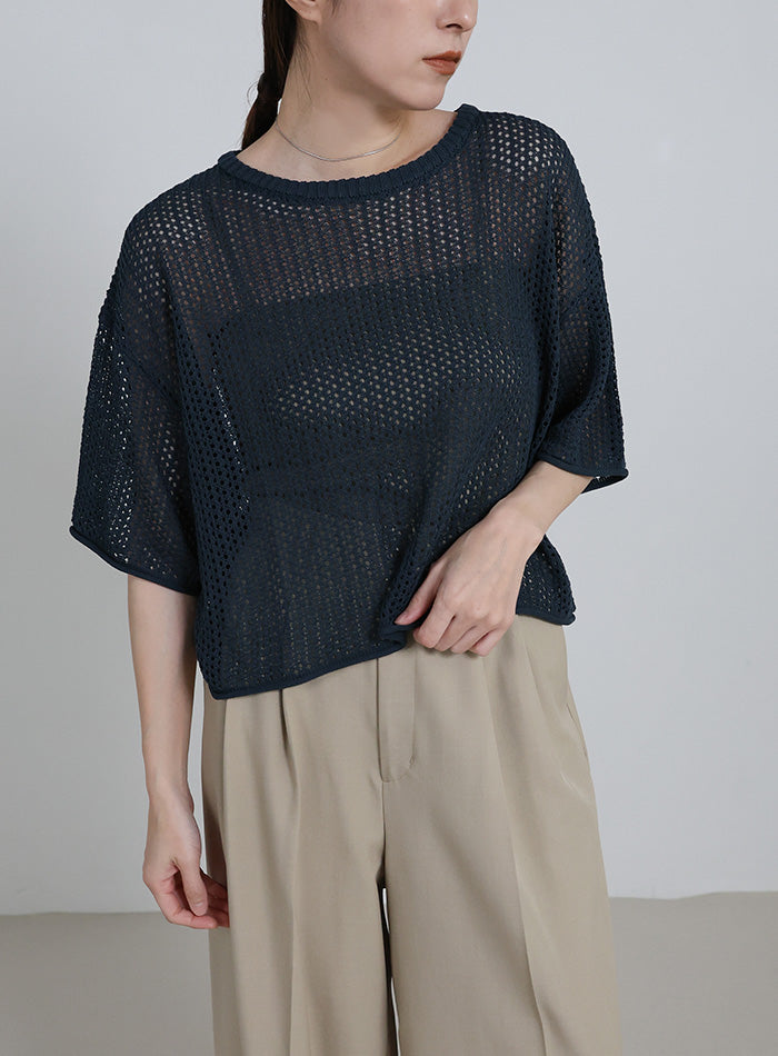 リネンタッチメッシュニットトップス – SELECT MOCA