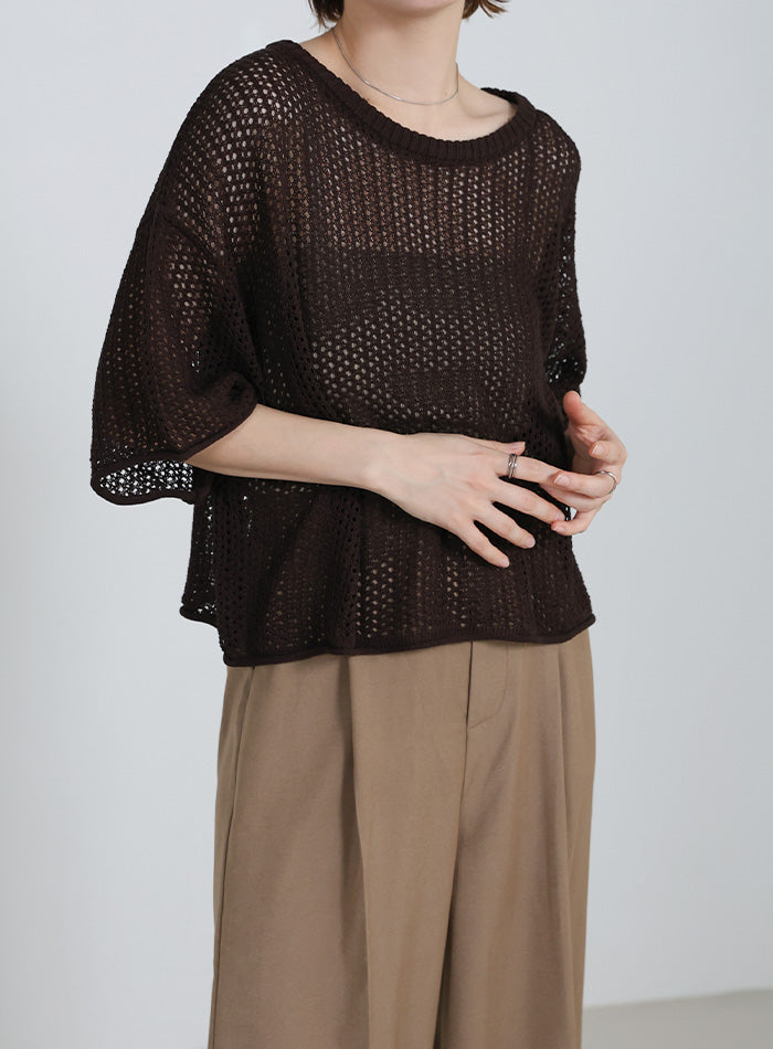 リネンタッチメッシュニットトップス – SELECT MOCA
