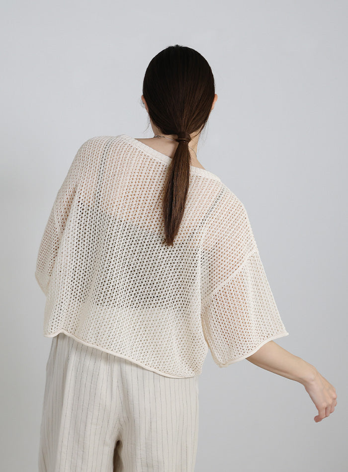 リネンタッチメッシュニットトップス – SELECT MOCA