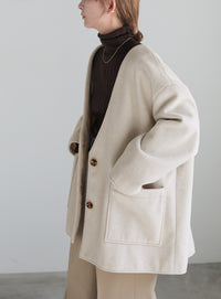 ノーカラーポケットデザインアウター