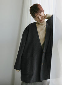 ノーカラーポケットデザインアウター