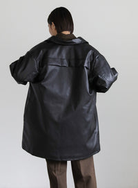 キルティングフェイクレザーオーバージャケット【SALE】