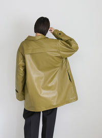 キルティングフェイクレザーオーバージャケット【SALE】