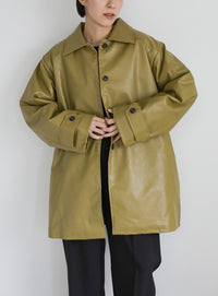 キルティングフェイクレザーオーバージャケット【SALE】