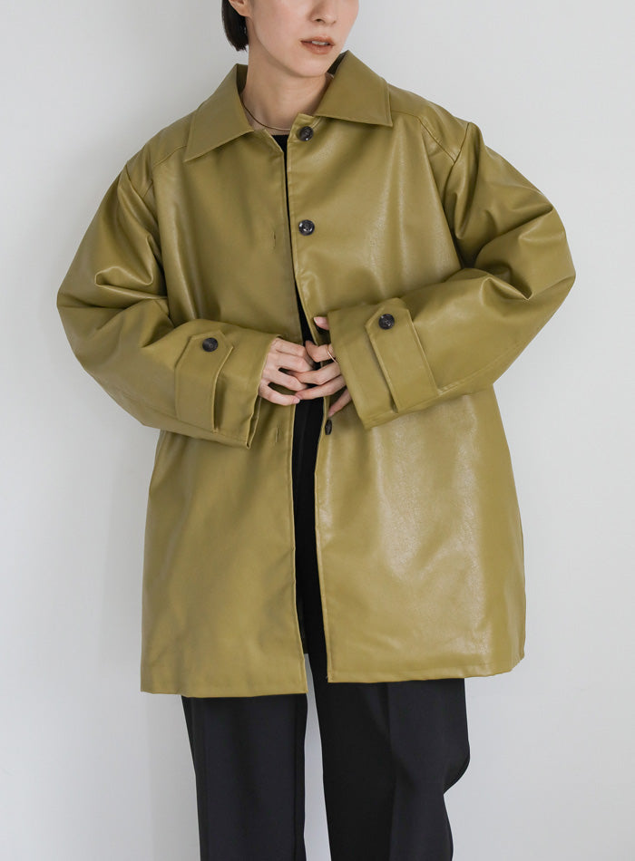 キルティングフェイクレザーオーバージャケット【SALE