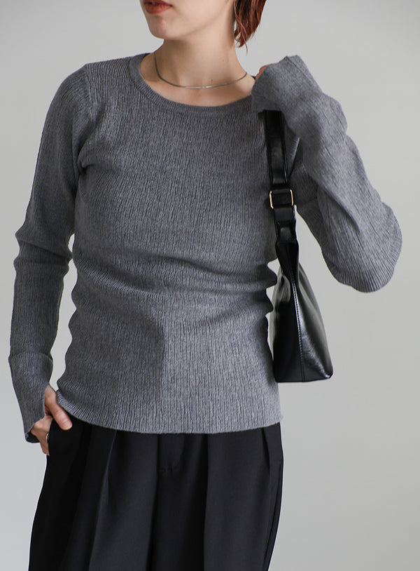 ニュアンスリブクルーネックトップス