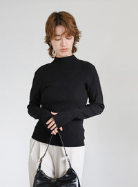 ニュアンスリブプチハイネックトップス