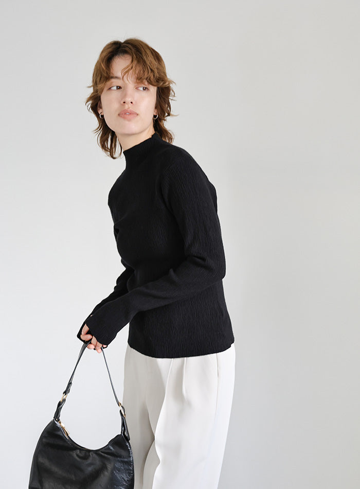 ニュアンスリブプチハイネックトップス