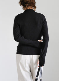 ニュアンスリブプチハイネックトップス