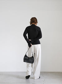 ニュアンスリブプチハイネックトップス