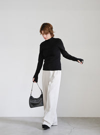 ニュアンスリブプチハイネックトップス