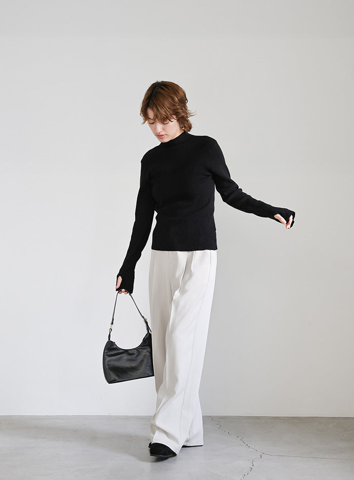 ニュアンスリブプチハイネックトップス