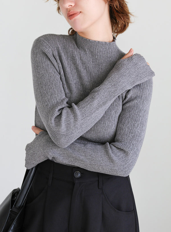 ニュアンスリブプチハイネックトップス