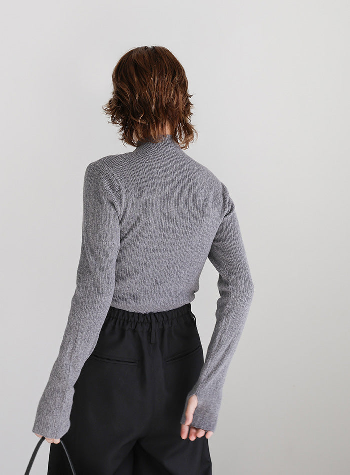 ニュアンスリブプチハイネックトップス