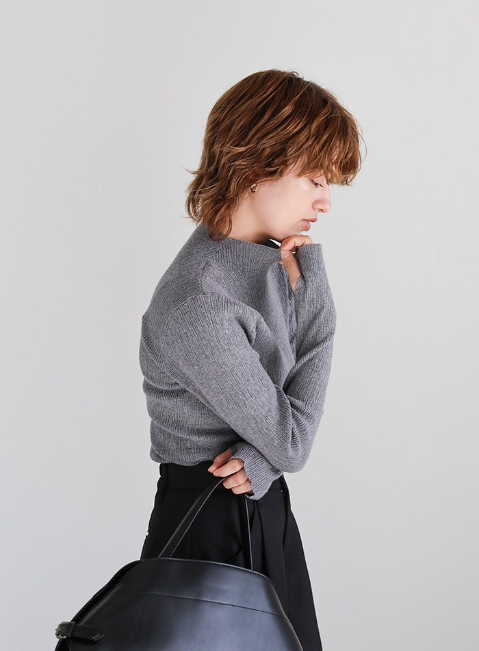 ニュアンスリブプチハイネックトップス