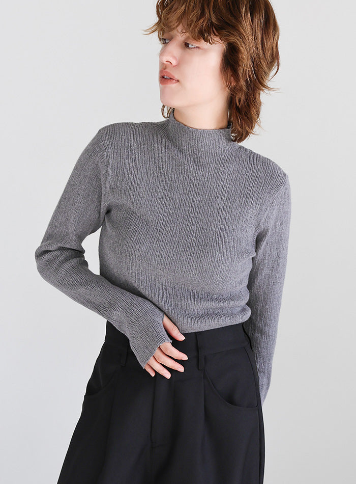 ニュアンスリブプチハイネックトップス