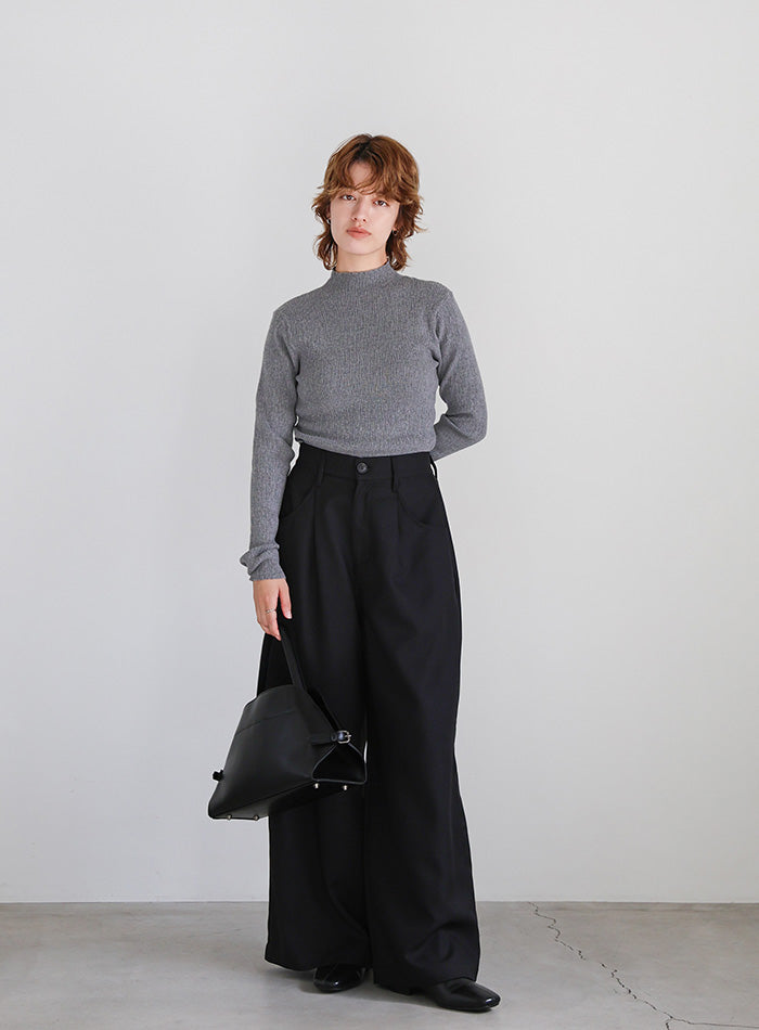 ニュアンスリブプチハイネックトップス