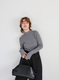 ニュアンスリブプチハイネックトップス