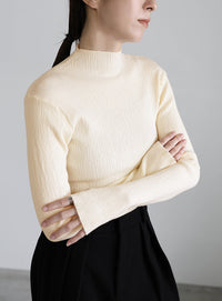 ニュアンスリブプチハイネックトップス