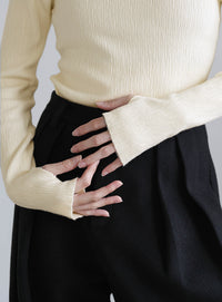 ニュアンスリブプチハイネックトップス