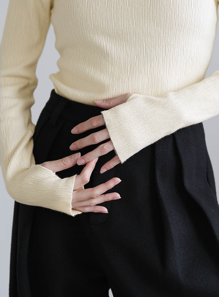 ニュアンスリブプチハイネックトップス