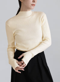 ニュアンスリブプチハイネックトップス