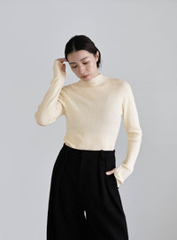 ニュアンスリブプチハイネックトップス