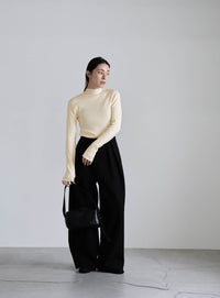 ニュアンスリブプチハイネックトップス