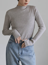 ニュアンスリブプチハイネックトップス