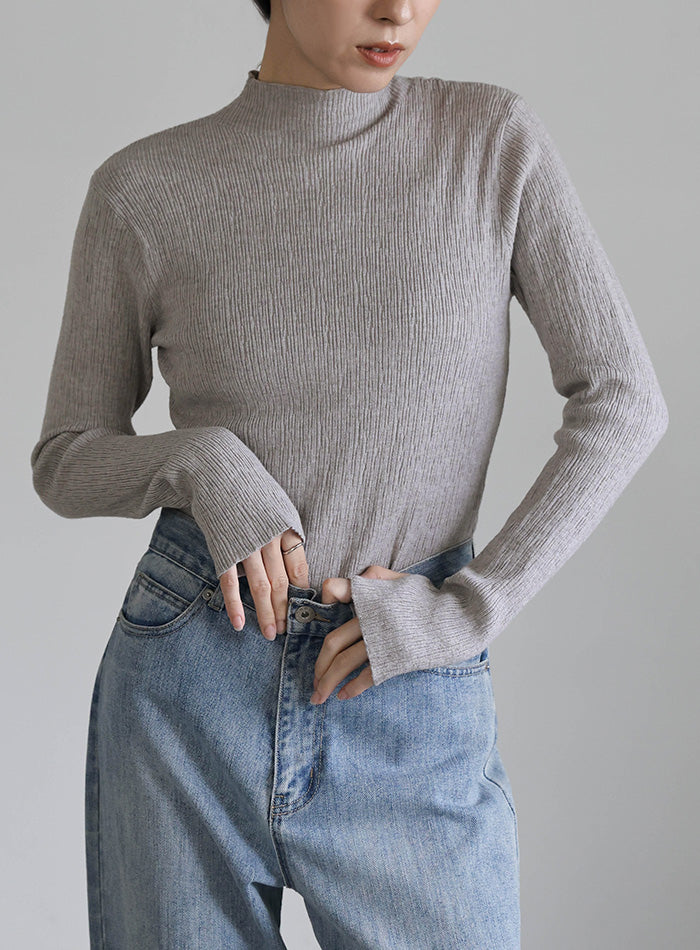 ニュアンスリブプチハイネックトップス