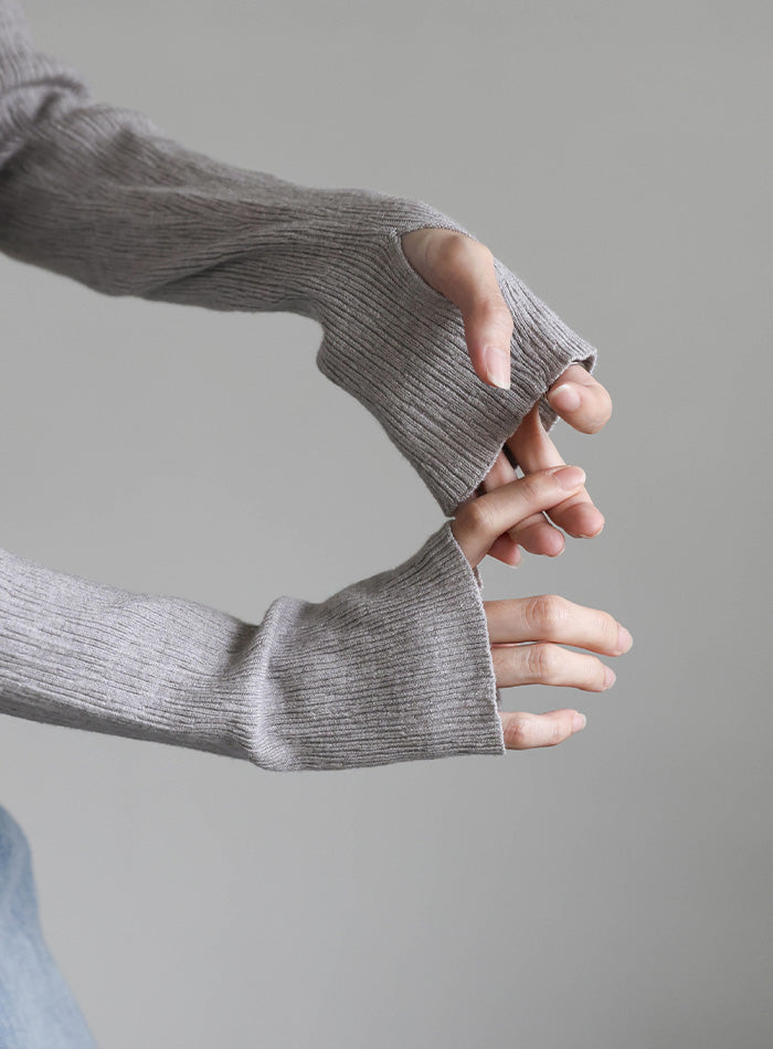 ニュアンスリブプチハイネックトップス