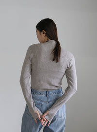 ニュアンスリブプチハイネックトップス