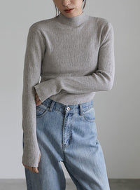 ニュアンスリブプチハイネックトップス