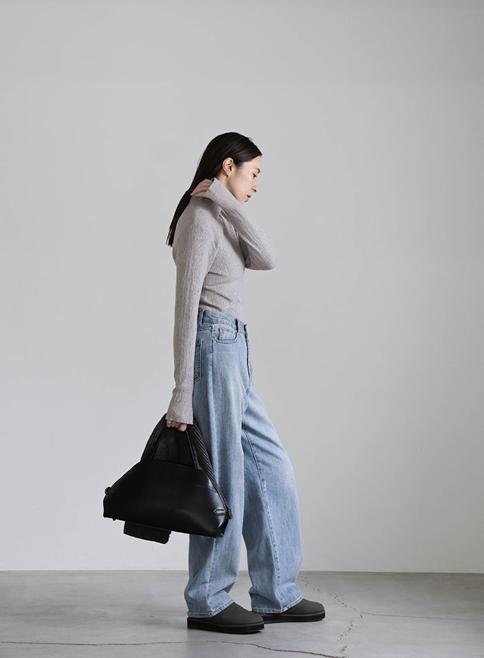 ニュアンスリブプチハイネックトップス