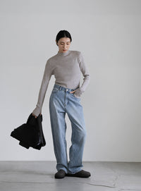 ニュアンスリブプチハイネックトップス