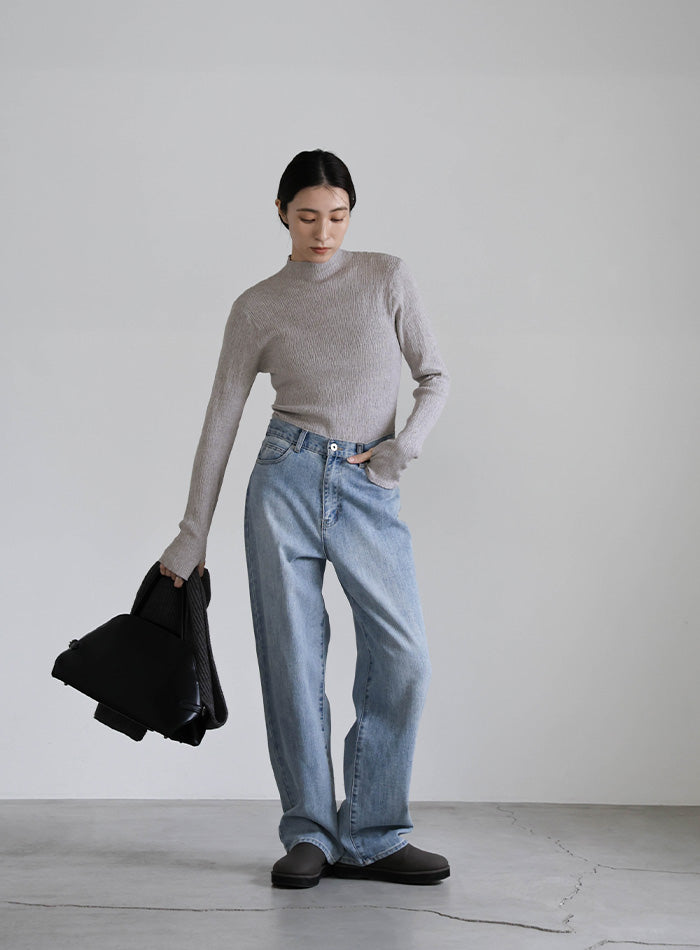 ニュアンスリブプチハイネックトップス