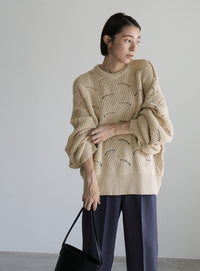 リーフモチーフボリュームニット【SALE】