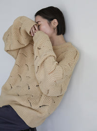 リーフモチーフボリュームニット【SALE】