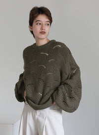 リーフモチーフボリュームニット【SALE】