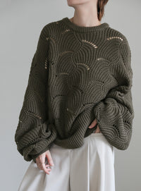 リーフモチーフボリュームニット【SALE】