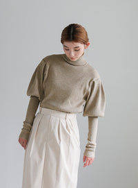 パフスリーブタートルネックニット