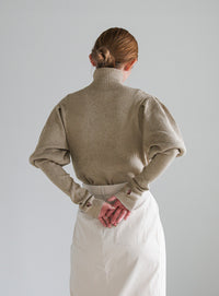 パフスリーブタートルネックニット