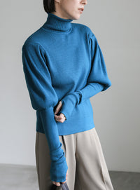 パフスリーブタートルネックニット